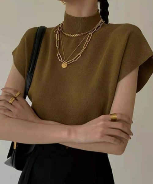 sakishimatokyo（サキシマトーキョー）の「ベーシックハイネックニット / サマーニット（ニット/セーター・レディース・ブラック/ブラウン/カーキ・FREE）」の9枚目の写真