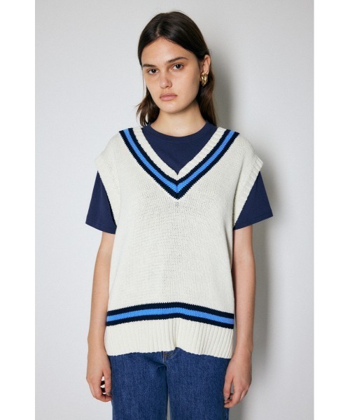 MOUSSY(マウジー)の「VARSITY KNIT ベスト(ベスト・レディース・グリーン/ダークネイビー/アイボリー・FREE)」の4枚目の写真