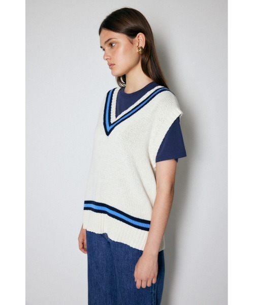 MOUSSY(マウジー)の「VARSITY KNIT ベスト(ベスト・レディース・グリーン/ダークネイビー/アイボリー・FREE)」の5枚目の写真
