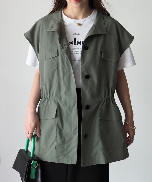 Riberry(リベリー)の「スタンドネック ミリタリーベスト(ベスト・レディース・ブラック/カーキ/ベージュ・FREE)」の5枚目の写真