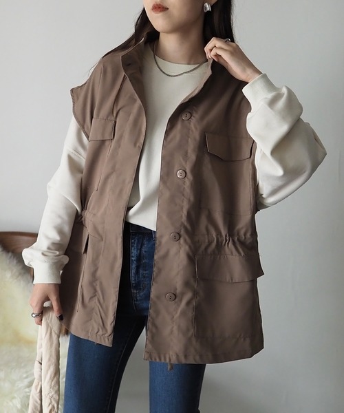 Riberry(リベリー)の「スタンドネック ミリタリーベスト(ベスト・レディース・ブラック/カーキ/ベージュ・FREE)」の14枚目の写真