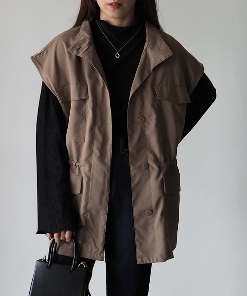 Riberry(リベリー)の「スタンドネック ミリタリーベスト(ベスト・レディース・ブラック/カーキ/ベージュ・FREE)」の17枚目の写真