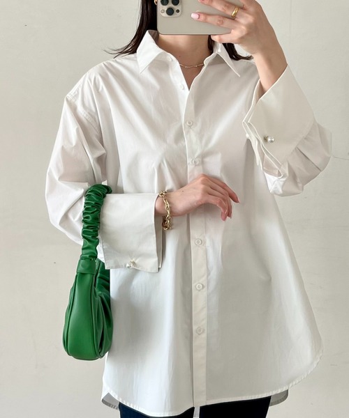 Emma Taylor（エマテイラー）の「ビッグカフスパールピンブラウス（シャツ/ブラウス・レディース・ホワイト/ブラック/ブルー・FREE）」の19枚目の写真