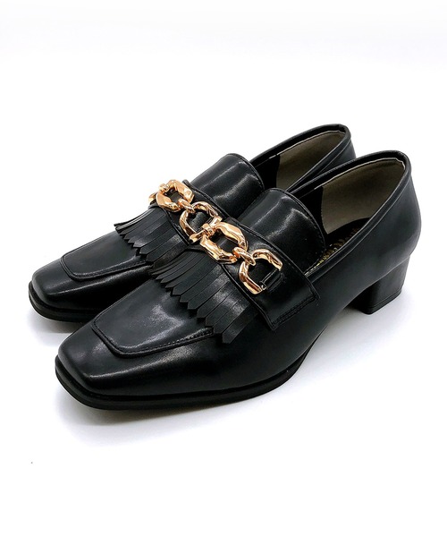 Noubel Voug Relax（ヌーベルヴォーグリラックス）の「チャンキーヒールキルティタンローファーパンプス（ローファー・レディース・ブラック/ダークブラウン/アイボリー・LL/S/M/L）」の4枚目の写真