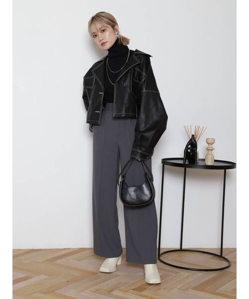 MURUA（ムルーア）の「ハイウエストワイドパンツ（スラックス・レディース・ブラック/グレー/オレンジ・1/2）」の7枚目の写真