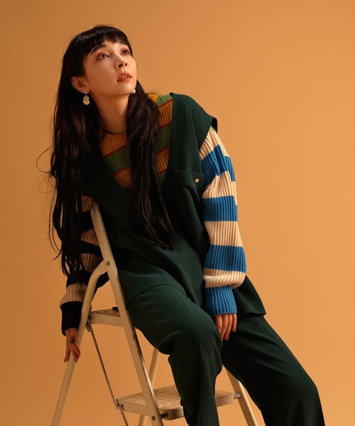 ear PAPILLONNER SUM1 STYLEケーブルタートルニット セール】【SUM1 STYLE（スミスタイル）】マルチボーダーニット