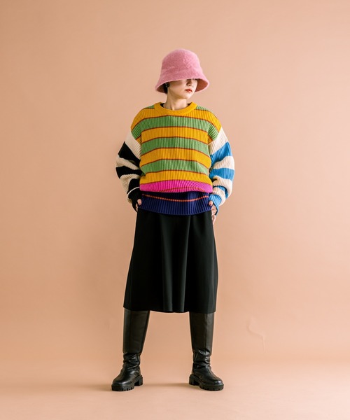 SUM1 STYLE ニット 切替トップス ボーダー 変形 セール】【SUM1 STYLE(スミスタイル)】マルチボーダーニット