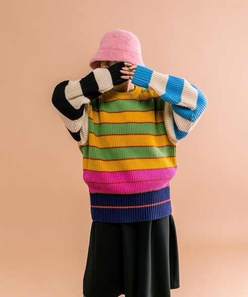 ear PAPILLONNER（イアパピヨネ）の「【SUM1 STYLE（スミスタイル）】マルチボーダーニット（ニット/セーター・レディース・イエロー・FREE）」の14枚目の写真