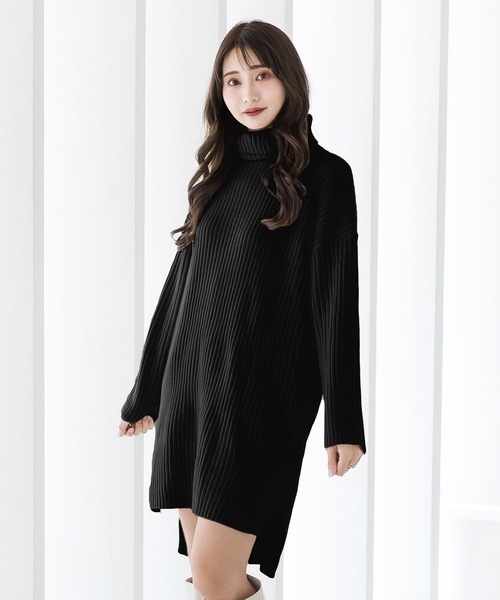 Julia Boutique（ジュリアブティック）の「タートルネックミニ丈ニットワンピース/22554（ワンピース・レディース・ブラック/アイボリー/モカ・ONE）」の9枚目の写真