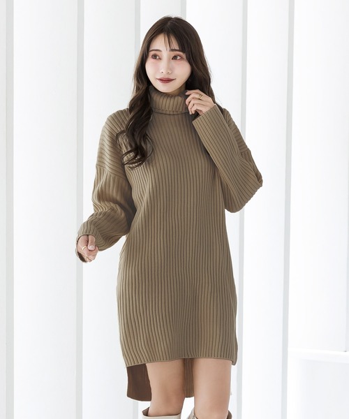 Julia Boutique（ジュリアブティック）の「タートルネックミニ丈ニットワンピース/22554（ワンピース・レディース・ブラック/アイボリー/モカ・ONE）」の10枚目の写真