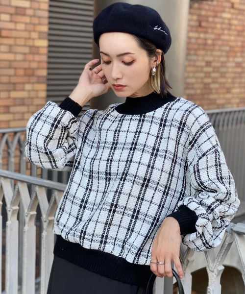 deux amour（ドゥーザムール）の「モノトーンチエックニットリブプルオーバー（その他トップス・レディース・ブラック/ホワイト・MEDIUM）」の2枚目の写真