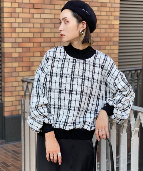 deux amour（ドゥーザムール）の「モノトーンチエックニットリブプルオーバー（その他トップス・レディース・ブラック/ホワイト・MEDIUM）」の4枚目の写真