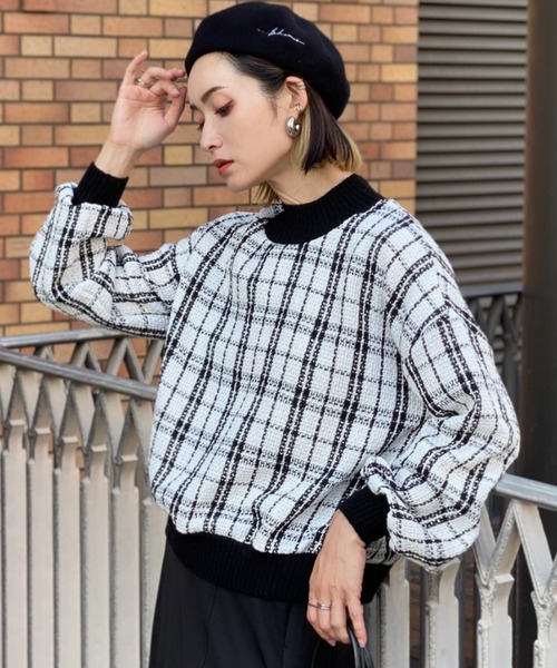 deux amour（ドゥーザムール）の「モノトーンチエックニットリブプルオーバー（その他トップス・レディース・ブラック/ホワイト・MEDIUM）」の5枚目の写真