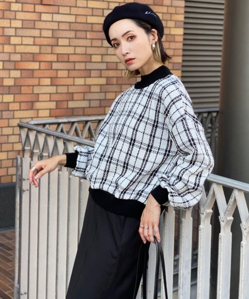 deux amour（ドゥーザムール）の「モノトーンチエックニットリブプルオーバー（その他トップス・レディース・ブラック/ホワイト・MEDIUM）」の6枚目の写真