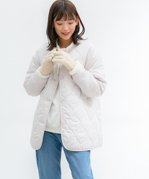 Honeys（ハニーズ）の「ボア付折返しケーブル手袋（手袋・レディース・杢グレー/アイボリー/ネイビー・FREE）」の7枚目の写真