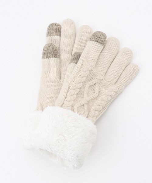 Honeys（ハニーズ）の「ボア付折返しケーブル手袋（手袋・レディース・杢グレー/アイボリー/ネイビー・FREE）」の21枚目の写真