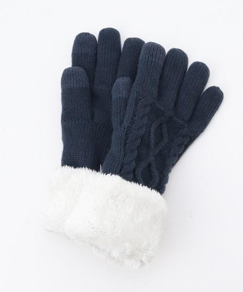 Honeys（ハニーズ）の「ボア付折返しケーブル手袋（手袋・レディース・杢グレー/アイボリー/ネイビー・FREE）」の12枚目の写真