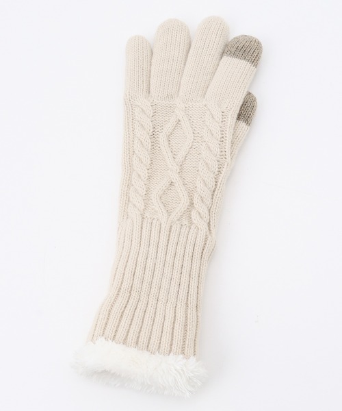 Honeys（ハニーズ）の「ボア付折返しケーブル手袋（手袋・レディース・杢グレー/アイボリー/ネイビー・FREE）」の20枚目の写真