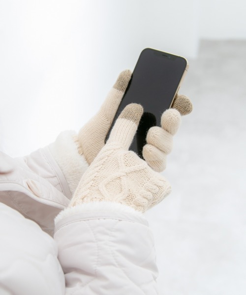 Honeys（ハニーズ）の「ボア付折返しケーブル手袋（手袋・レディース・杢グレー/アイボリー/ネイビー・FREE）」の17枚目の写真