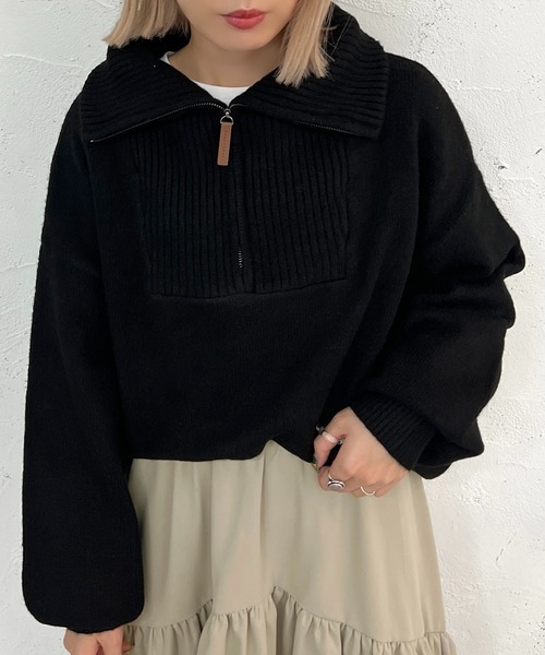 apres jour mignon（アプレジュールミニョン）の「ハーフジップニット【ZOZOTOWN限定アイテム】（ニット/セーター・レディース・アイボリー/ベージュ/ブラック・X-LARGE/フリー）」の2枚目の写真