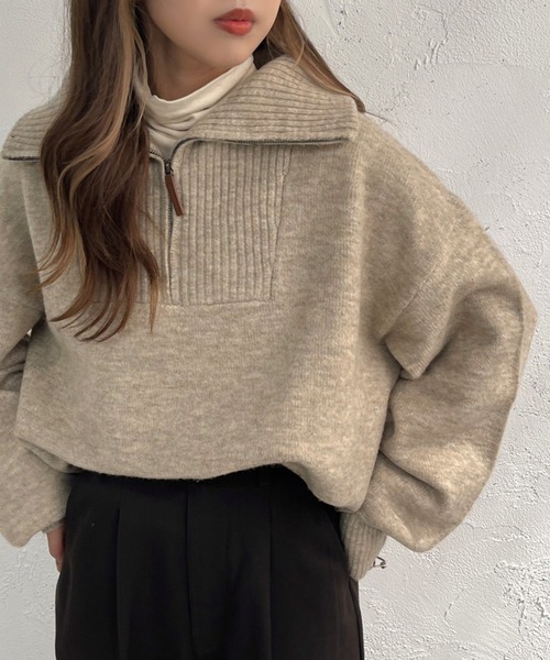 apres jour mignon（アプレジュールミニョン）の「ハーフジップニット【ZOZOTOWN限定アイテム】（ニット/セーター・レディース・アイボリー/ベージュ/ブラック・X-LARGE/フリー）」の14枚目の写真