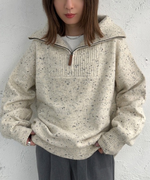 apres jour mignon（アプレジュールミニョン）の「ハーフジップニット【ZOZOTOWN限定アイテム】（ニット/セーター・レディース・アイボリー/ベージュ/ブラック・X-LARGE/フリー）」の4枚目の写真