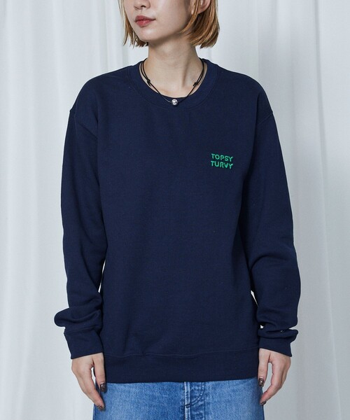 Firsthand（ファーストハンド）の「Firsthand/ファーストハンド TOPSYTURVY ワンポイント刺繍 クルーネックスウェット（スウェット・レディース・ネイビー/グレー/ピンク・FREE/MEDIUM）」の13枚目の写真