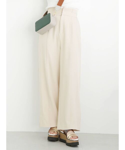 MURUA(ムルーア)の「ハイウエストベルトワイドパンツ(スラックス・レディース・モカ/アイボリー/ブルー・1/2)」の4枚目の写真