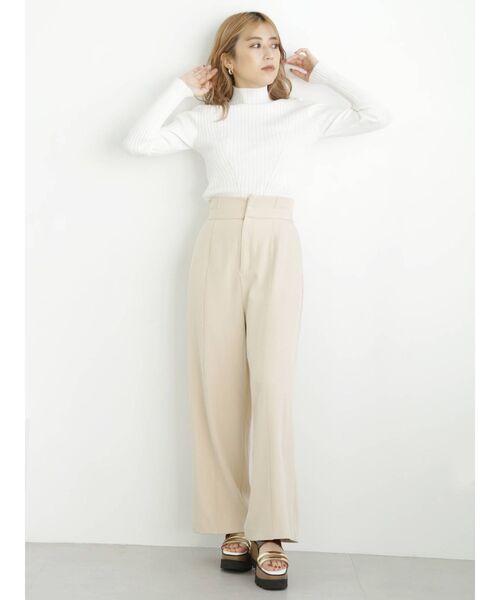 MURUA(ムルーア)の「ハイウエストベルトワイドパンツ(スラックス・レディース・モカ/アイボリー/ブルー・1/2)」の5枚目の写真
