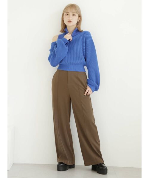 MURUA(ムルーア)の「ハイウエストベルトワイドパンツ(スラックス・レディース・モカ/アイボリー/ブルー・1/2)」の7枚目の写真