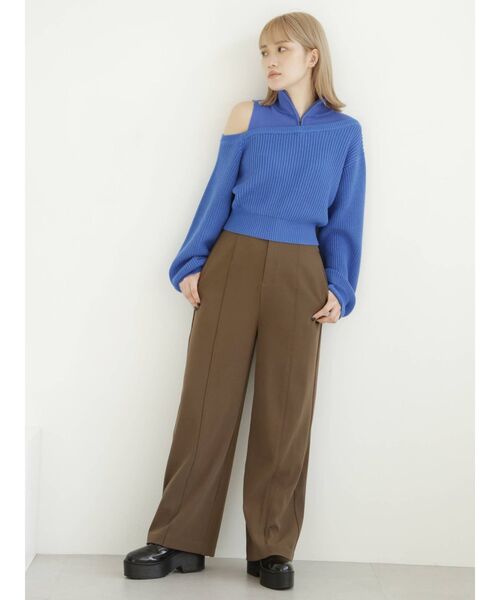 MURUA(ムルーア)の「ハイウエストベルトワイドパンツ(スラックス・レディース・モカ/アイボリー/ブルー・1/2)」の8枚目の写真