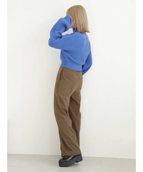 MURUA(ムルーア)の「ハイウエストベルトワイドパンツ(スラックス・レディース・モカ/アイボリー/ブルー・1/2)」の9枚目の写真