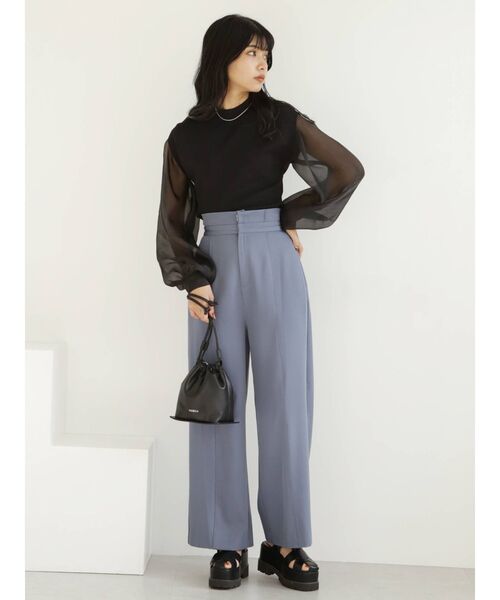 MURUA(ムルーア)の「ハイウエストベルトワイドパンツ(スラックス・レディース・モカ/アイボリー/ブルー・1/2)」の10枚目の写真