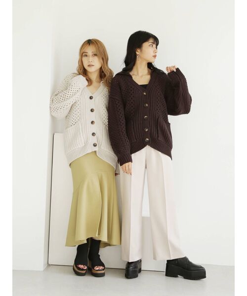 MURUA(ムルーア)の「ハイウエストベルトワイドパンツ(スラックス・レディース・モカ/アイボリー/ブルー・1/2)」の15枚目の写真