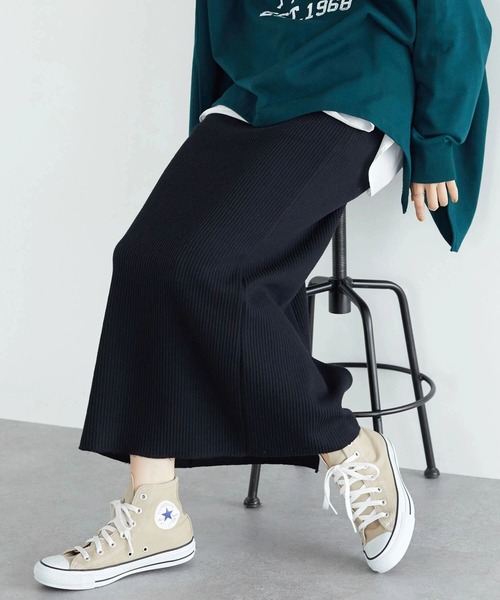 CRAFT STANDARD BOUTIQUE（クラフトスタンダードブティック）の「リブロングスカート（スカート・レディース・ベージュ/グリーン/ブラック/グレイッシュベージュ/チャコールグレー/ブルー・M/L）」の2枚目の写真