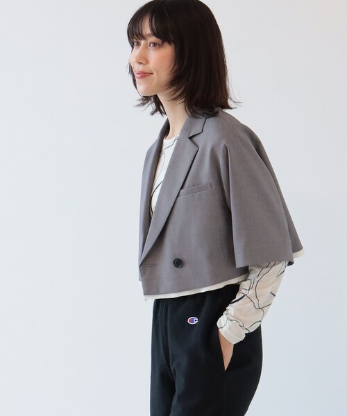 Ray BEAMS（レイビームス）の「Ray BEAMS / ハーフスリーブ クロップド ジャケット（テーラードジャケット・レディース・グレー/ブラック・0/1）」の19枚目の写真