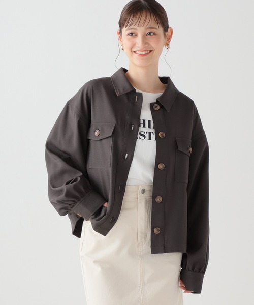 Honeys(ハニーズ)の「ミリタリージャケット(ミリタリージャケット・レディース・スミクロ/アイボリー/カーキ/グレイッシュベージュ・S/M/L)」の2枚目の写真