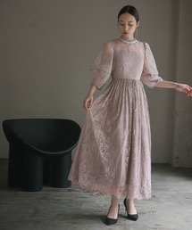 ランタンスリーブ総レース フレア ロング 結婚式 ワンピース パーティードレス オケージョンドレス お呼ばれ 二次会 成人式 同窓会 謝恩会