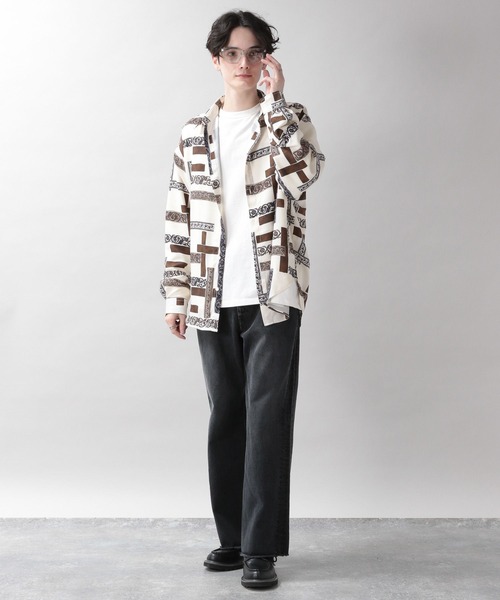 RAGEBLUE(レイジブルー)の「ラグイージー/総柄デザインシャツ(シャツ/ブラウス・メンズ・ダークグリーン/ブラック/ホワイト/ブラウン・MEDIUM/LARGE)」の5枚目の写真