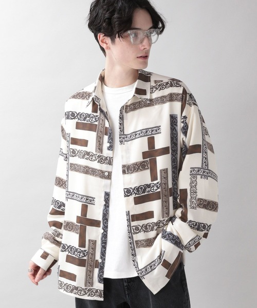 RAGEBLUE(レイジブルー)の「ラグイージー/総柄デザインシャツ(シャツ/ブラウス・メンズ・ダークグリーン/ブラック/ホワイト/ブラウン・MEDIUM/LARGE)」の7枚目の写真