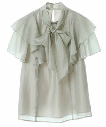 シアーボウタイフリル袖ブラウス