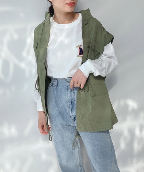 AS KNOW AS plus（アズノゥアズプラス）の「○スタンド シャカ ナイロンベスト（ベスト・レディース・カーキ/ブラック/アイボリー・FREE）」の22枚目の写真