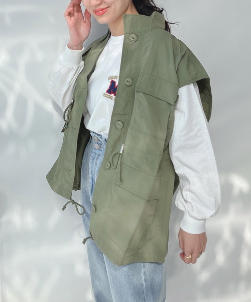 AS KNOW AS plus（アズノゥアズプラス）の「○スタンド シャカ ナイロンベスト（ベスト・レディース・カーキ/ブラック/アイボリー・FREE）」の18枚目の写真