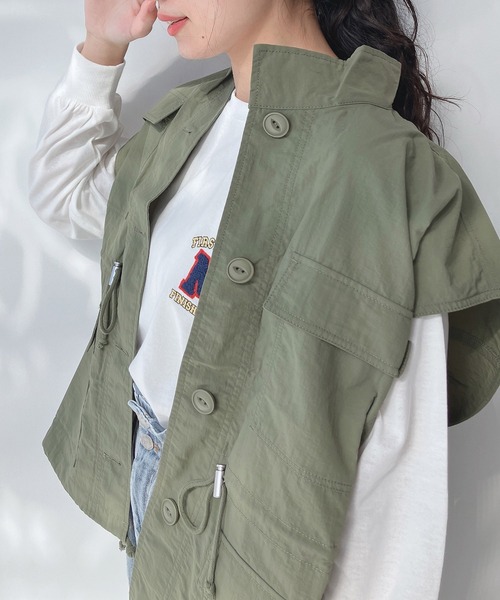 AS KNOW AS plus（アズノゥアズプラス）の「○スタンド シャカ ナイロンベスト（ベスト・レディース・カーキ/ブラック/アイボリー・FREE）」の6枚目の写真