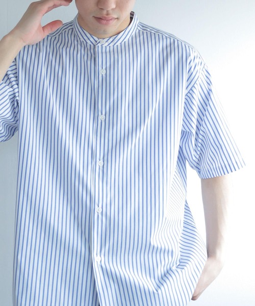 SENSE OF PLACE by URBAN RESEARCH（センスオブプレイスバイアーバンリサーチ）の「『イージーケア』ストライプバンドカラーシャツ(5分袖)（シャツ/ブラウス・メンズ・その他2/その他3/その他1・LARGE/MEDIUM）」の4枚目の写真
