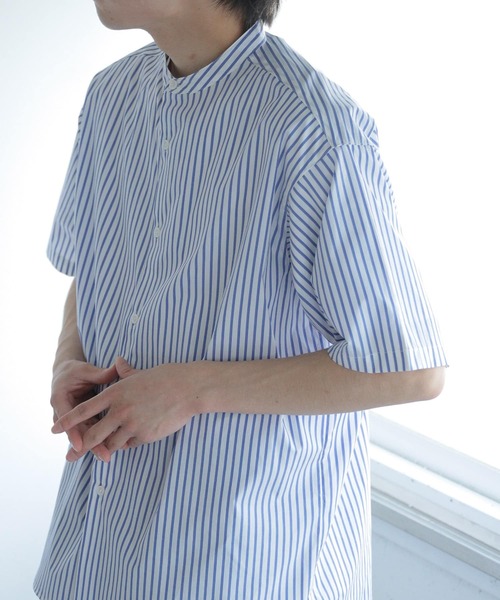SENSE OF PLACE by URBAN RESEARCH（センスオブプレイスバイアーバンリサーチ）の「『イージーケア』ストライプバンドカラーシャツ(5分袖)（シャツ/ブラウス・メンズ・その他2/その他3/その他1・LARGE/MEDIUM）」の5枚目の写真