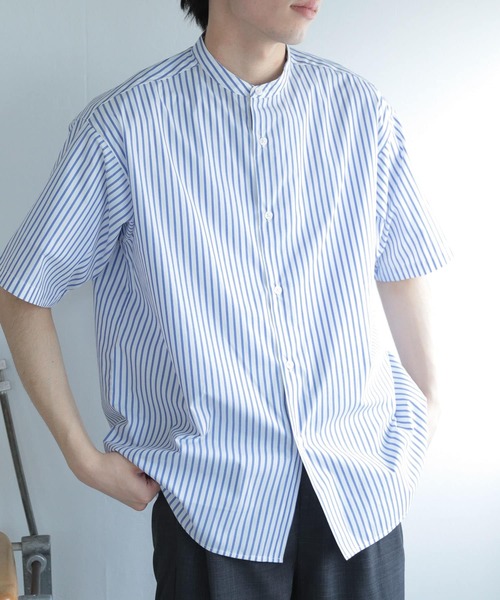 SENSE OF PLACE by URBAN RESEARCH（センスオブプレイスバイアーバンリサーチ）の「『イージーケア』ストライプバンドカラーシャツ(5分袖)（シャツ/ブラウス・メンズ・その他2/その他3/その他1・LARGE/MEDIUM）」の6枚目の写真