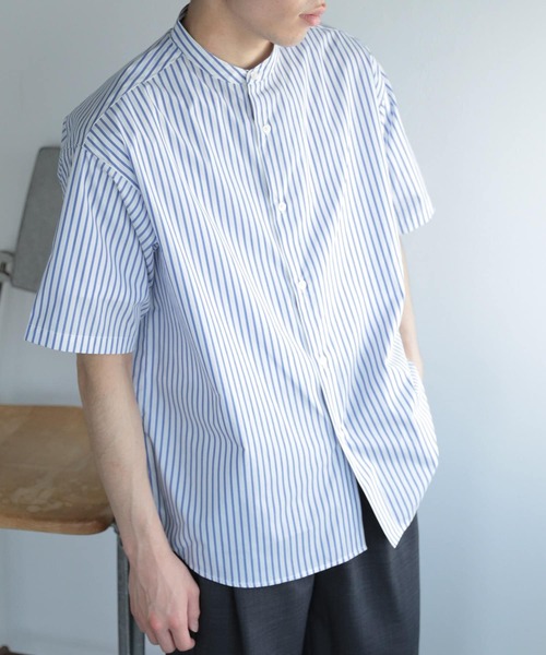 SENSE OF PLACE by URBAN RESEARCH（センスオブプレイスバイアーバンリサーチ）の「『イージーケア』ストライプバンドカラーシャツ(5分袖)（シャツ/ブラウス・メンズ・その他2/その他3/その他1・LARGE/MEDIUM）」の8枚目の写真