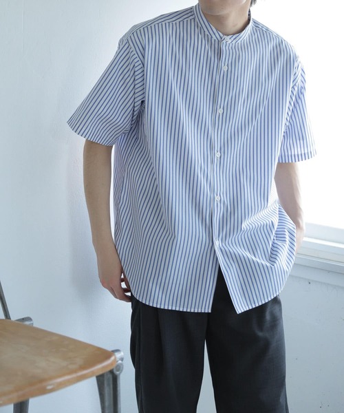 SENSE OF PLACE by URBAN RESEARCH（センスオブプレイスバイアーバンリサーチ）の「『イージーケア』ストライプバンドカラーシャツ(5分袖)（シャツ/ブラウス・メンズ・その他2/その他3/その他1・LARGE/MEDIUM）」の10枚目の写真