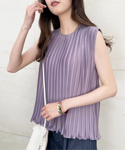 Meli rich（メリーリッチ）の「【セットアップ対応】ランダムプリーツタンクトップ（タンクトップ・レディース・ブラック/パープル/モカ/アイボリー/グレイッシュベージュ・MEDIUM）」の5枚目の写真